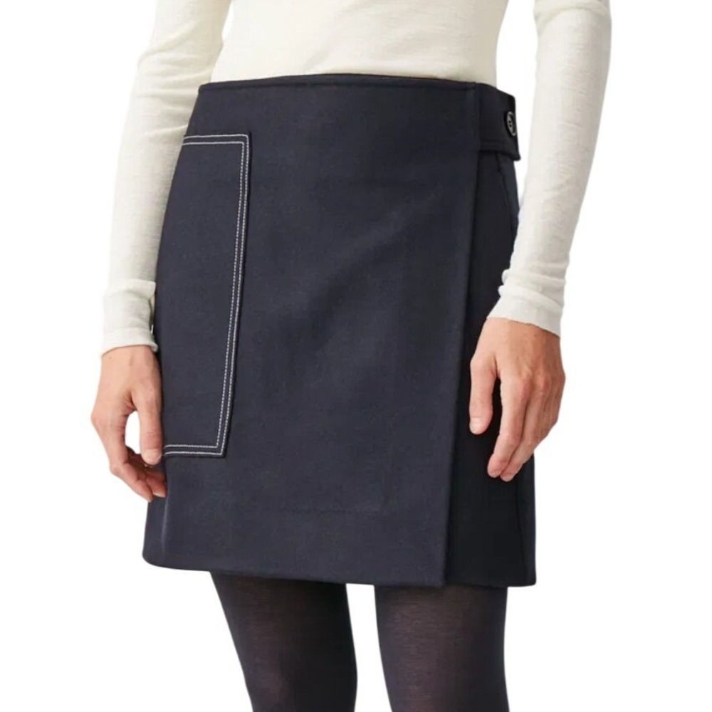 COS Short Wool Skirt Navy Blue Contrast Stitch Wrap Mod Mini Skirt EUR 36 US 6 - Picture 2 of 8